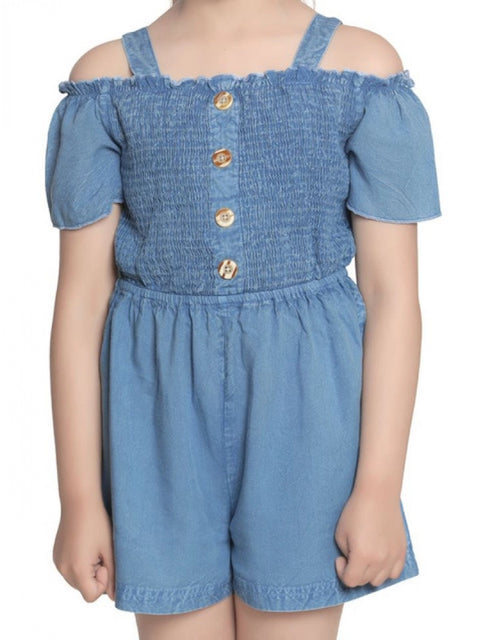 Generic Girl's Rayon Solid Sleeveless Jumpsuit (Blue)