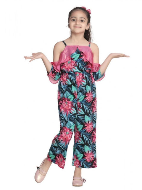 Generic Girl's Polyester Floral Cold Shoulder Jumpsuit (Pink)