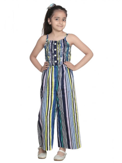 Generic Girl's Rayon Striped Sleeveless Jumpsuit (Blue)