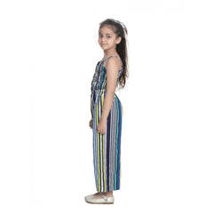 Generic Girl's Rayon Striped Sleeveless Jumpsuit (Blue)