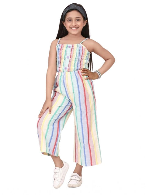 Generic Girl's Polyester Cotton Blend Striped Sleeveless Jumpsuit (Multicolor)