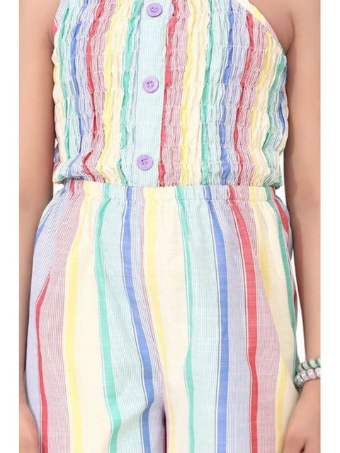 Generic Girl's Polyester Cotton Blend Striped Sleeveless Jumpsuit (Multicolor)