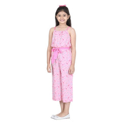 Generic Girl's Rayon Flamingo Print Sleeveless Jumpsuit (Pink)
