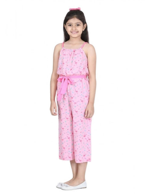 Generic Girl's Rayon Flamingo Print Sleeveless Jumpsuit (Pink)