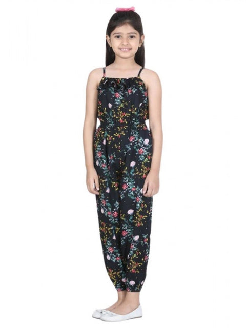 Generic Girl's Rayon Flamingo Print Sleeveless Jumpsuit (Black-Multicolor)