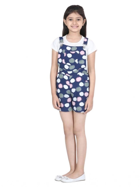 Generic Girl's Rayon Polka Sleeveless Jumpsuit (Blue-Pink)