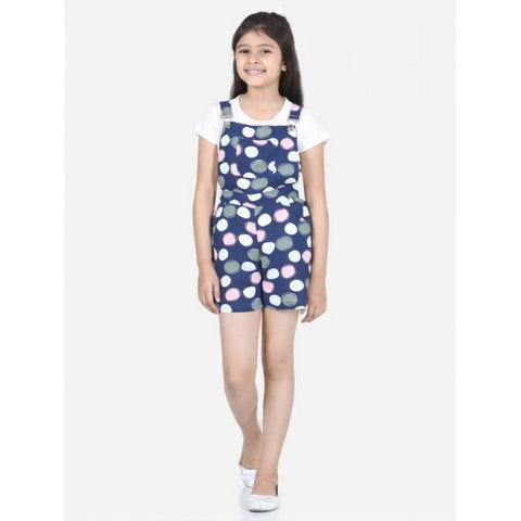 Generic Girl's Rayon Polka Sleeveless Jumpsuit (Blue-Pink)