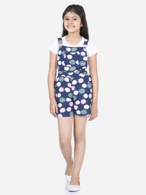 Generic Girl's Rayon Polka Sleeveless Jumpsuit (Blue-Pink)