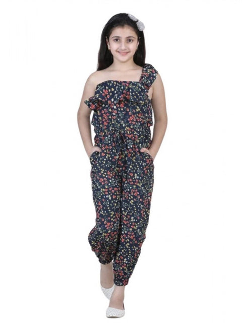 Generic Girl's Polyester Moss Floral Sleeveless Jumpsuit (Multicolor)
