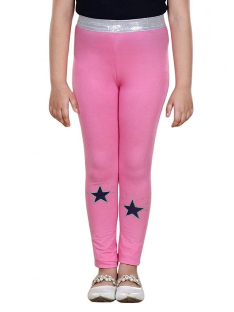 Generic Girl's Cotton Lycra Star Print Elasticated Leggings (Pink)