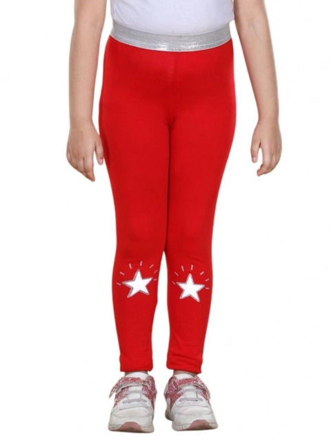 Generic Girl's Cotton Lycra Star Print Elasticated Leggings (Red)