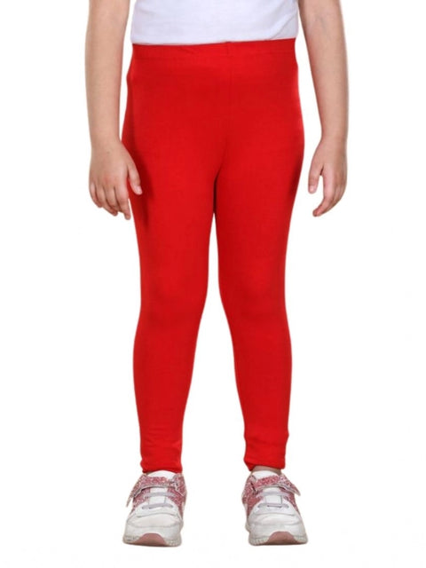Generic Girl's Cotton Lycra Solid Elasticated Leggings (Red)