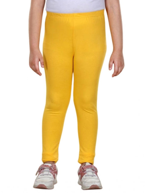 Generic Girl's Cotton Lycra Solid Elasticated Leggings (Yellow)