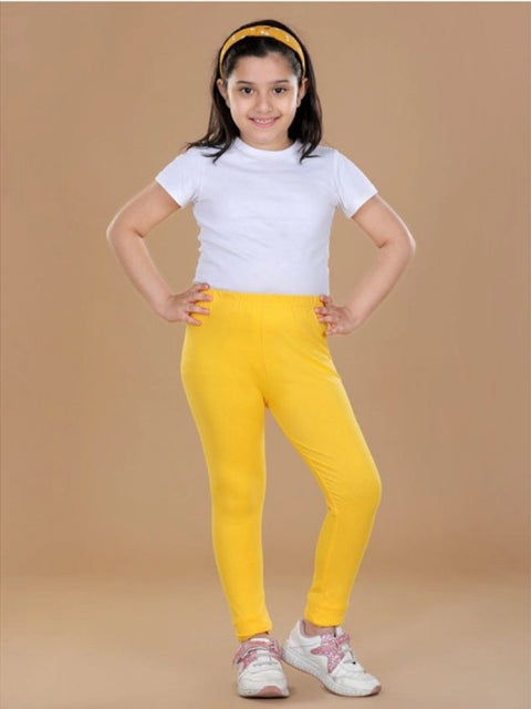 Generic Girl's Cotton Lycra Solid Elasticated Leggings (Yellow)