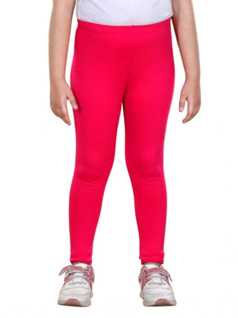 Generic Girl's Cotton Lycra Solid Elasticated Leggings (Dark Pink)