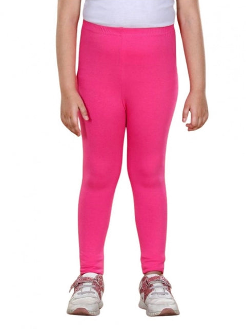Generic Girl's Cotton Lycra Solid Elasticated Leggings (Pink)