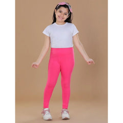 Generic Girl's Cotton Lycra Solid Elasticated Leggings (Pink)