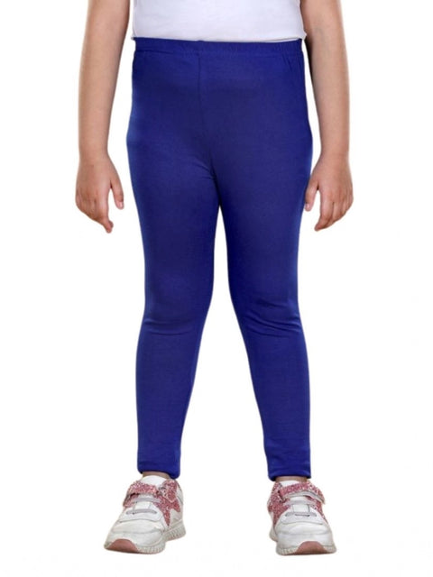 Generic Girl's Cotton Lycra Solid Elasticated Leggings (Blue)