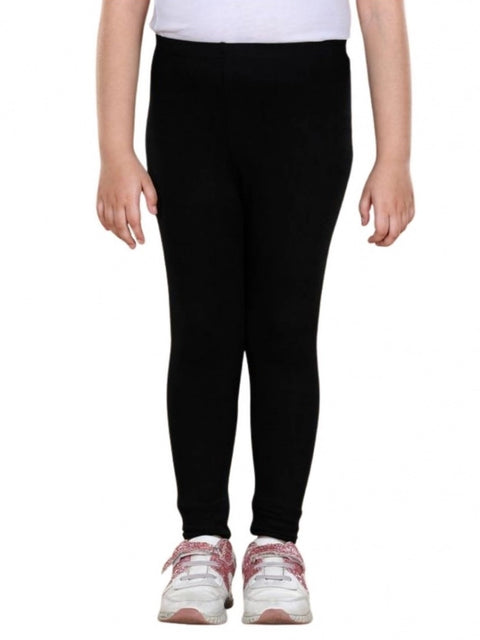 Generic Girl's Cotton Lycra Solid Elasticated Leggings (Black)