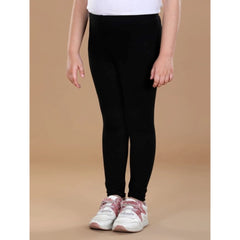 Generic Girl's Cotton Lycra Solid Elasticated Leggings (Black)