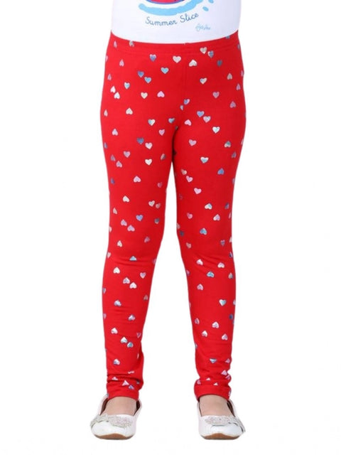 Generic Girl's Cotton Lycra Embellished Elasticated Leggings (Red)