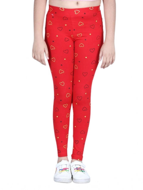 Generic Girl's Cotton Lycra Printed Elasticated Leggings (Red)