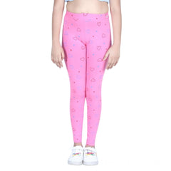 Generic Girl's Cotton Lycra Printed Elasticated Leggings (Light Pink)