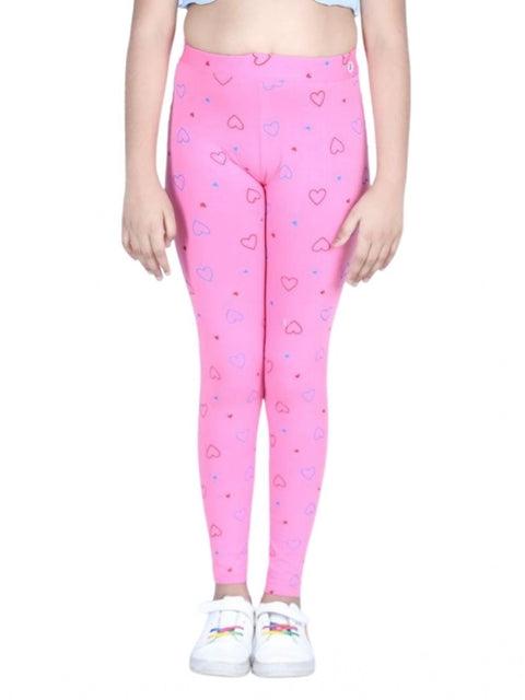 Generic Girl's Cotton Lycra Printed Elasticated Leggings (Light Pink)