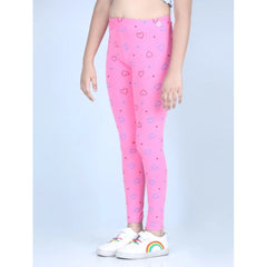 Generic Girl's Cotton Lycra Printed Elasticated Leggings (Light Pink)