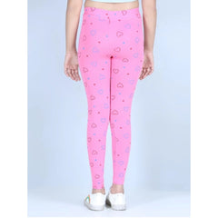Generic Girl's Cotton Lycra Printed Elasticated Leggings (Light Pink)