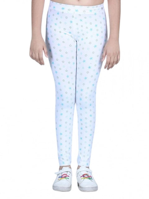Generic Girl's Cotton Lycra Printed Elasticated Leggings (White)