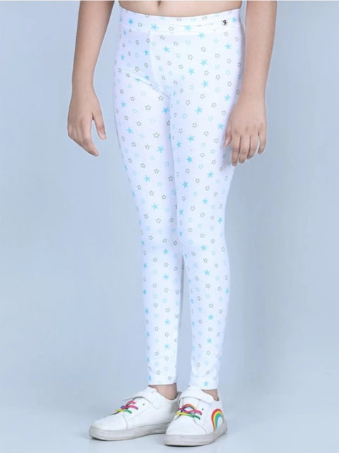 Generic Girl's Cotton Lycra Printed Elasticated Leggings (White)