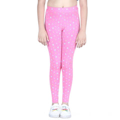 Generic Girl's Cotton Lycra Printed Elasticated Leggings (Pink)