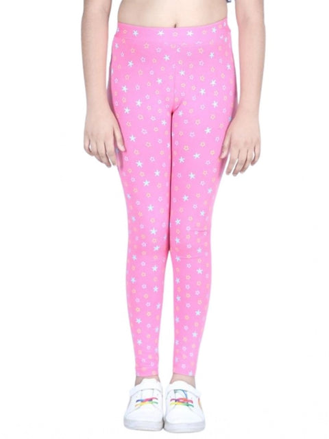 Generic Girl's Cotton Lycra Printed Elasticated Leggings (Pink)