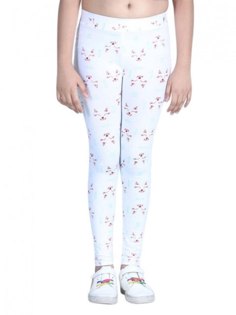 Generic Girl's Cotton Lycra Printed Elasticated Leggings (White)