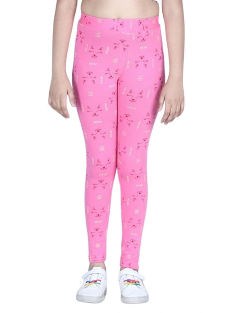 Generic Girl's Cotton Lycra Printed Elasticated Leggings (Pink)