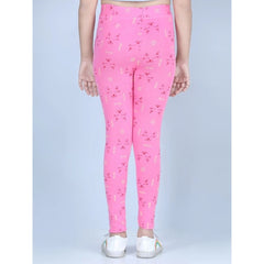 Generic Girl's Cotton Lycra Printed Elasticated Leggings (Pink)