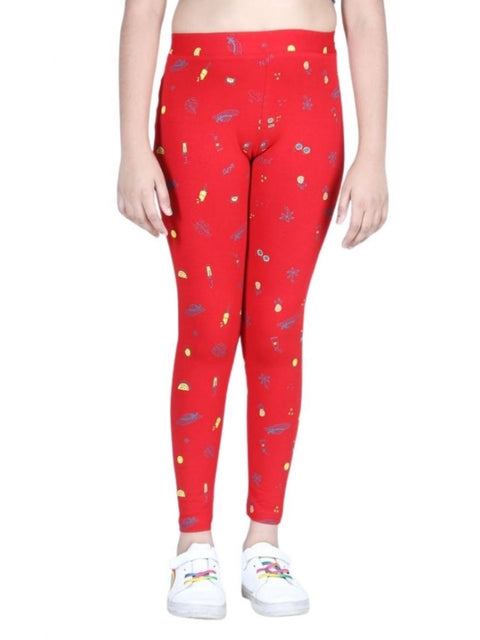 Generic Girl's Cotton Lycra Printed Elasticated Leggings (Red)