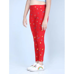 Generic Girl's Cotton Lycra Printed Elasticated Leggings (Red)