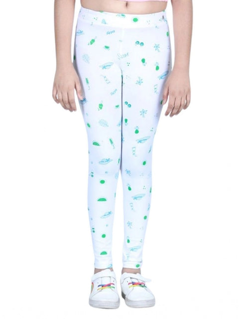 Generic Girl's Cotton Lycra Printed Elasticated Leggings (White)