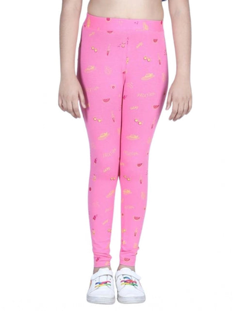 Generic Girl's Cotton Lycra Printed Elasticated Leggings (Pink)