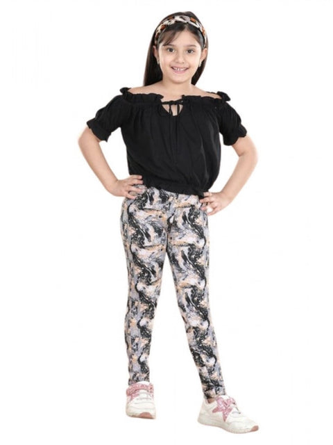 Generic Girl's Cotton Floral Elasticated Jegging and Top Set (Black)