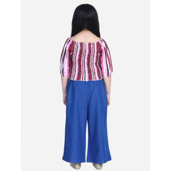 Generic Girl's Rayon Solid Bell Sleeve Top with Culottes (Purple-Blue)