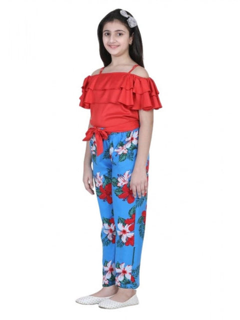 Generic Girl's Rayon Floral Short Sleeve Top and Trouser Set (Multicolor)