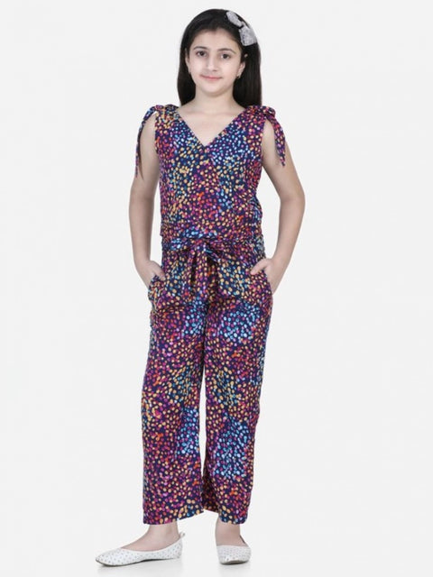 Generic Girl's Polyester Crepe Floral Short Sleeve Set (Multicolor)