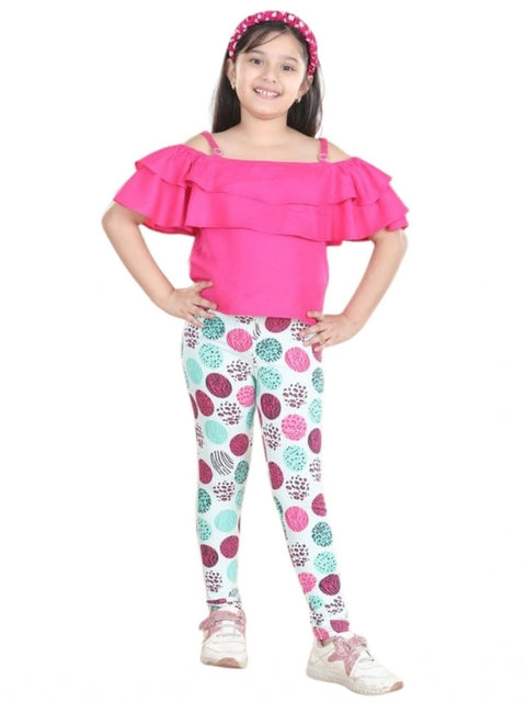 Generic Girl's Cotton Floral Elasticated Jegging and Top (Pink)