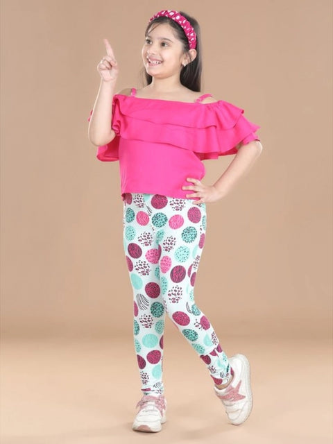 Generic Girl's Cotton Floral Elasticated Jegging and Top (Pink)