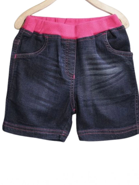 Generic Girl's Denim Ribbed Elasticated Shorts (Pink-Blue)