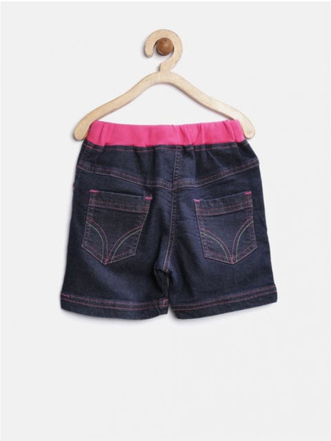 Generic Girl's Denim Ribbed Elasticated Shorts (Pink-Blue)
