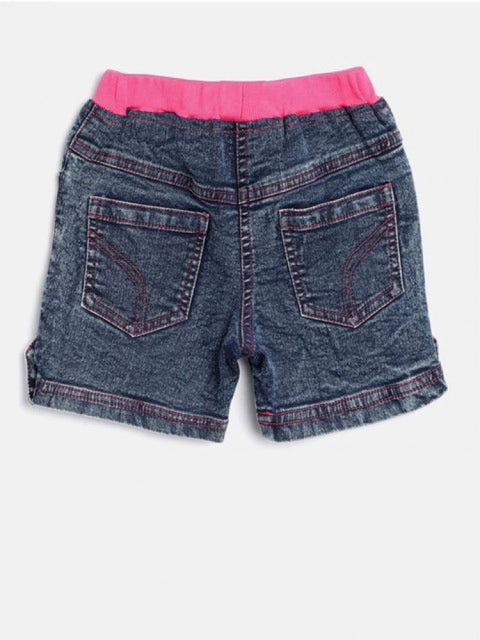 Generic Girl's Denim Lace Inserts Sleeveless Shorts (Blue-Pink)